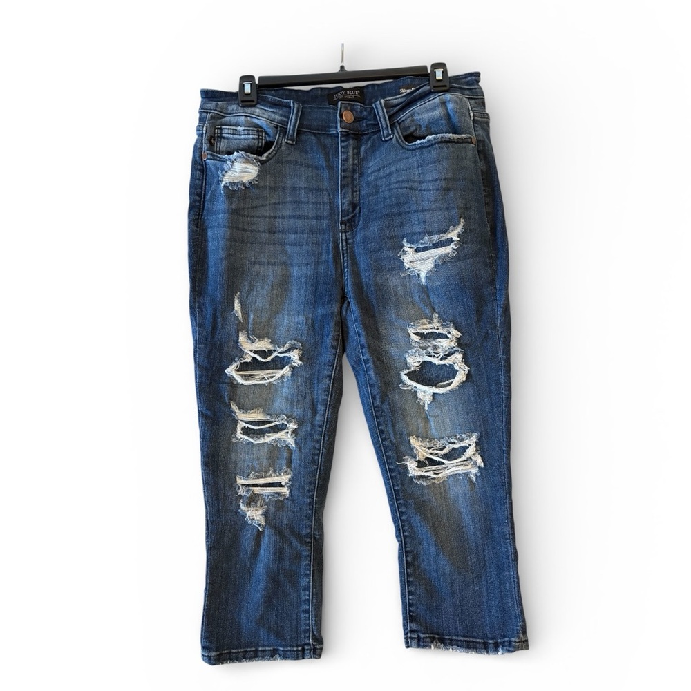 Judy Blue Distressed Skinny Capri Jeans Size 13 / 31 Mid Rise
